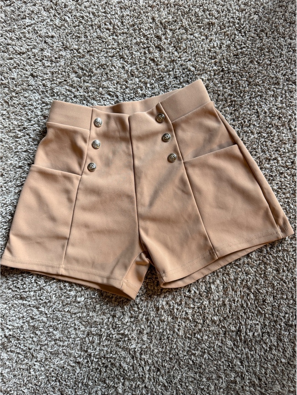 New Mix Women's High Waist Tan Shorts with Button Detail Size Small